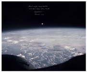 Frank Borman Signed 20'' x 16'' Photo of the Earth and Moon -- ''...Good night, Merry Christmas and God Bless all on Earth...''