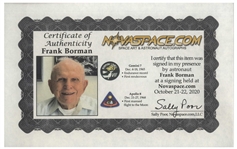 Frank Borman Signed 20'' x 16'' Photo of the Earth and Moon -- ''...Good night, Merry Christmas and God Bless all on Earth...''