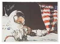 Gene Cernan Signed Moon Landing Artwork -- As Commander of the Apollo 17 Mission, Cernan Was the Last Man to Walk on the Moon -- With Novaspace COA