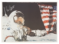 Gene Cernan Signed Moon Landing Artwork -- Cernan Was the Last Man to Walk on the Moon