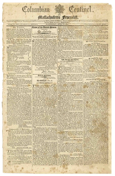 Columbian Centinel Newspaper From 1800 With Coverage of George Washingtons Death