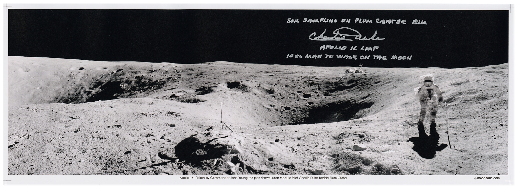 Charlie Duke Signed 23.5 Panoramic Photo at the Edge of the Plum Crater