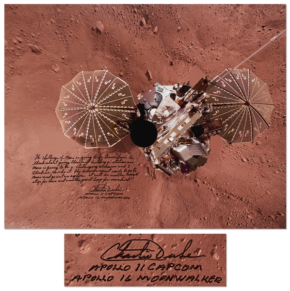 Apollo 16 Moonwalker Charlie Duke Signed 20 x 16 Photo of the Phoenix Lander on Mars -- The human spirit wants to go to Mars...another small step for man and another giant leap for mankind!