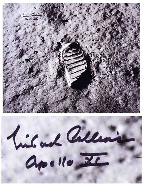 Michael Collins Signed 20 x 16 Photo of Buzz Aldrins Footprint Upon the Moon
