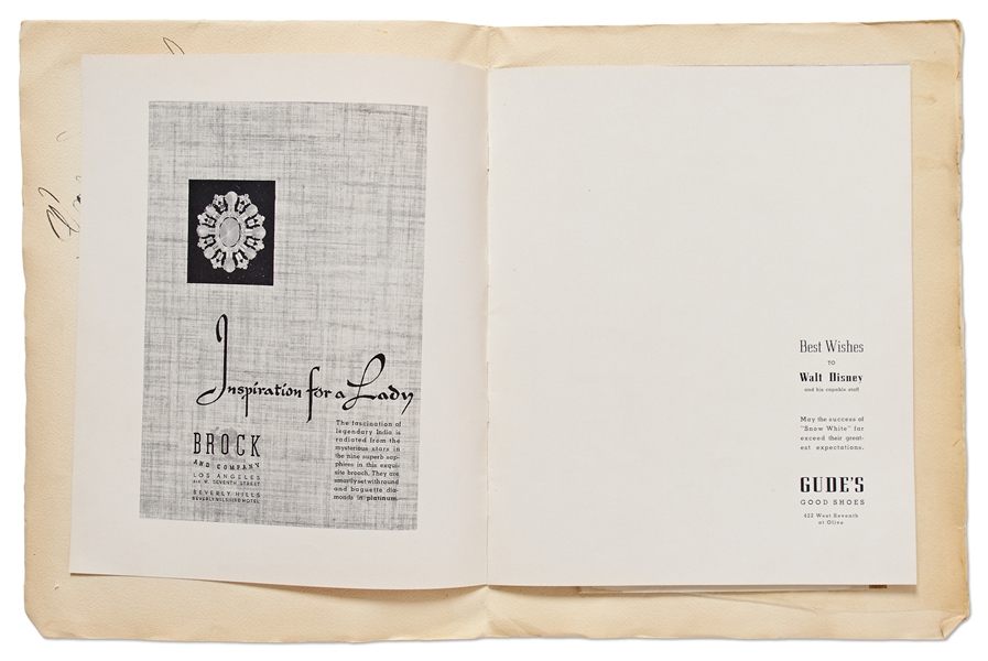 Walt Disney Signed World Premiere Program for ''Snow White and the Seven Dwarfs'' -- Disney Signs Without Inscription -- With Phil Sears COA