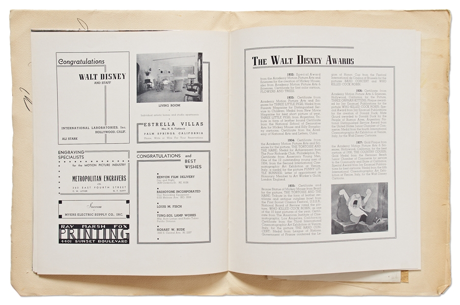 Walt Disney Signed World Premiere Program for ''Snow White and the Seven Dwarfs'' -- Disney Signs Without Inscription -- With Phil Sears COA