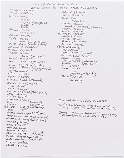19th Century Whaling Logbook of the Bark Cora Out of New Bedford -- Documenting an Expedition to the Pacific from 1841-1845