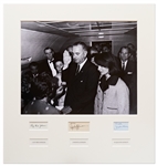 Signed 25.25 x 27 Photo Display of Lyndon B. Johnson Taking the Oath of Office Aboard AF1, Next to a Grieving Jackie Kennedy -- Signed by Jackie and Lyndon & Lady Bird Johnson, With PSA/DNA COAs