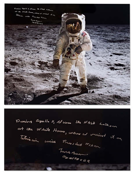 Frank Borman Signed 20 x 16 Apollo 11 Visor Photo -- Borman Writes that He Watched the Apollo 11 Moon Landing with Nixon