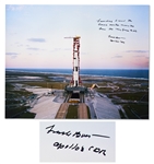 Frank Borman Signed 20 x 16 Photo of the Apollo 8 Launch -- Launching to read the Genesis creation narrative from the King James Bible...