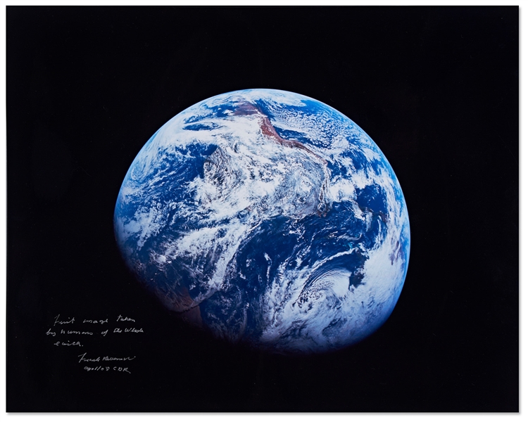 Frank Borman Signed 20'' x 16'' Photo of the First Image of Earth Taken from Space
