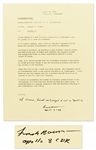 Frank Borman Signed Memo Describing the Presidential Contingency Plan for Apollo 13 -- Borman Writes, If Haise, Lovell and Swigert died on Apollo 13 -- With Novaspace COA