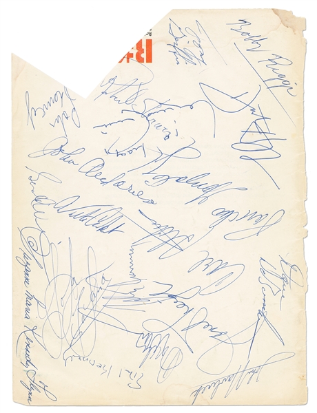 John F. Kennedy, Jr. Signature -- Plus Signatures of Dustin Hoffman, Ted Kennedy, Janet Leigh, Bobby Riggs & More -- With PSA/DNA COA