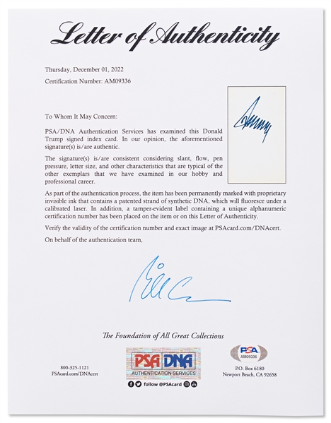 Donald Trump Signature -- With PSA/DNA & Wehrmann COAS