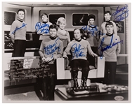 Star Trek Cast-Signed 14 x 11 Photo -- With William Shatner Additionally Handwriting the Famous Opening Sequence