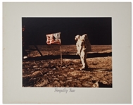 Large Format NASA Chromogenic Photograph of Buzz Aldrin Standing Next to the U.S. Flag on the Moon -- Measures 14 x 11