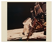 Apollo 11 NASA Photo of Buzz Aldrin Descending the Ladder Onto the Lunar Surface -- Printed on A Kodak Paper