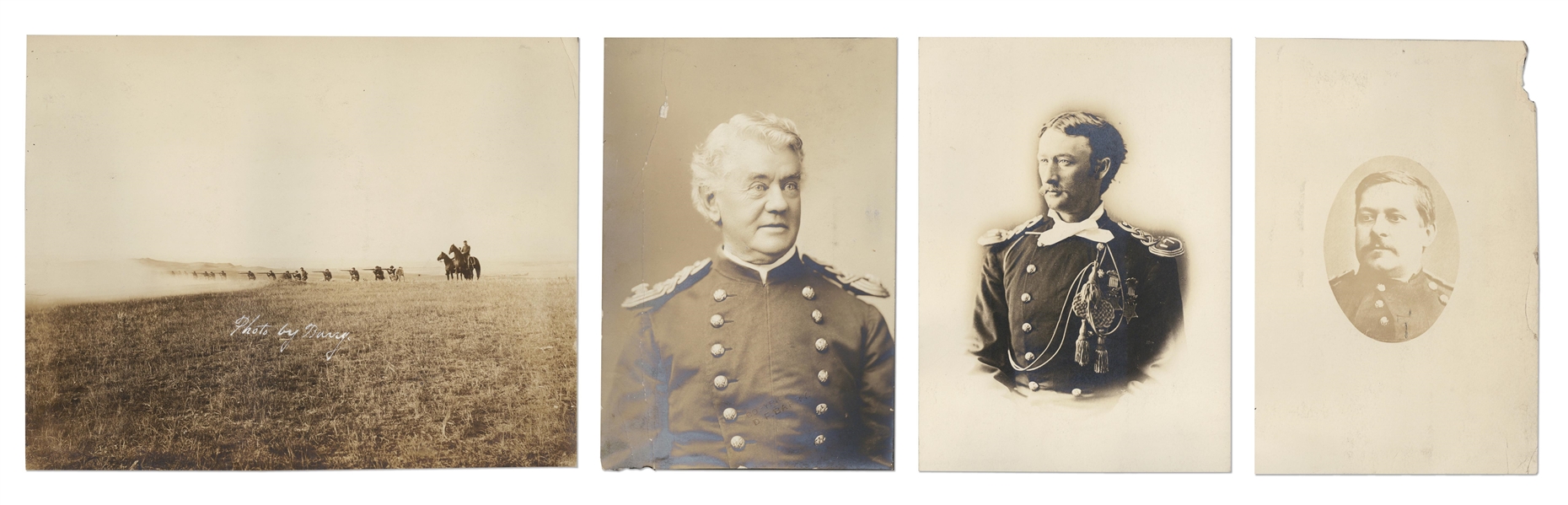 Lot of Four Photographs by David F. Barry -- Includes Barry Signed Photo of Little Bighorn Battle Site & Photos of U.S. Military Officers Including Custer's Brother