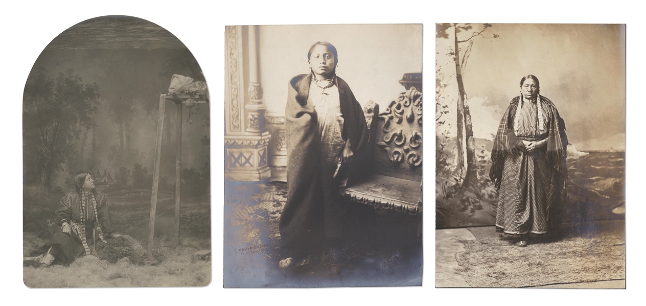 Lot of Three Photographs by David F. Barry -- Includes the Famous Photo of Crow Foot, Sitting Bull's Son Who Was Killed Alongside His Father by Federal Agents
