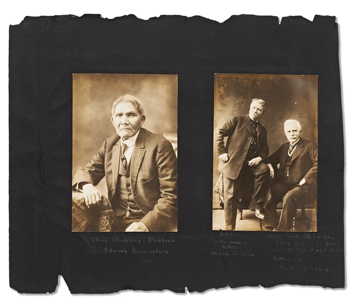 Lot of Two Photographs by David F. Barry -- Includes Photo of Chippewa Chief Andrew Blackbird & a Photo of Barry with Indian Agent James McLaughlin
