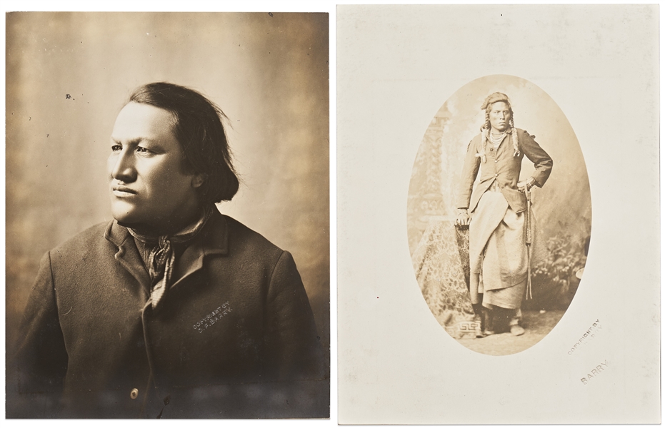 Lot of Two Photographs by David F. Barry -- Includes Photos of Chief John Grass Charging Bear & Curley, General Custer's Scout