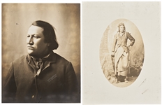 Lot of Two Photographs by David F. Barry -- Includes Photos of Chief John Grass Charging Bear & Curley, General Custers Scout