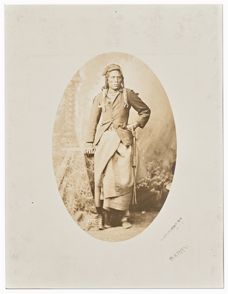 Lot of Two Photographs by David F. Barry -- Includes Photos of Chief John Grass Charging Bear & Curley, General Custer's Scout