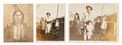 Lot of Three Photographs by David F. Barry -- Includes Two Photos of Buffalo Bill Cody & One of Chief Crow King, Military Leader at Little Bighorn