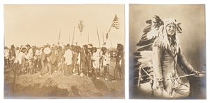Lot of Two Photographs by David F. Barry -- Sioux War Dance & a Portrait of Chief Rain-in-the-Face, the Lakota Warrior Rumored to Have Killed George A. Custer in the Battle of Little Bighorn
