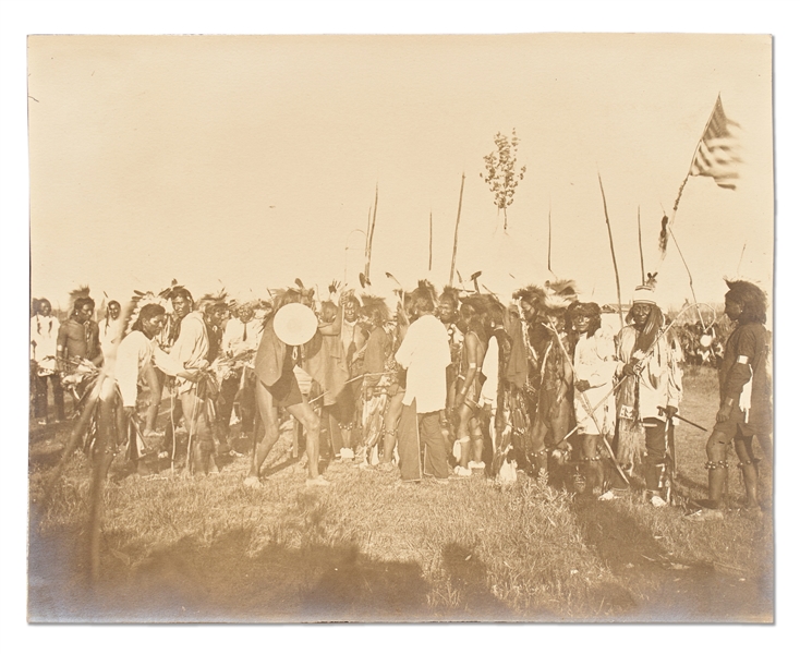 Lot of Two Photographs by David F. Barry -- Sioux War Dance & a Portrait of Chief Rain-in-the-Face, the Lakota Warrior Rumored to Have Killed George A. Custer in the Battle of Little Bighorn