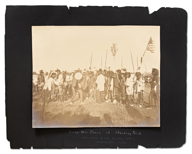 Lot of Two Photographs by David F. Barry -- Sioux War Dance & a Portrait of Chief Rain-in-the-Face, the Lakota Warrior Rumored to Have Killed George A. Custer in the Battle of Little Bighorn