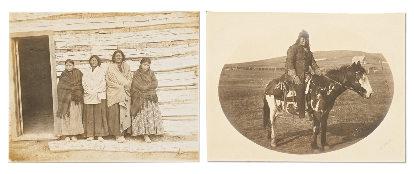 Lot of Two Photographs by David F. Barry -- The Wives and Daughter of Sitting Bull & Portrait of Chief Rain-in-the-Face, Rumored to Have Killed George A. Custer in the Battle of Little Bighorn