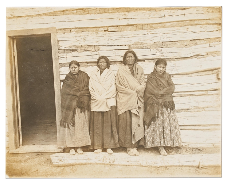 Lot of Two Photographs by David F. Barry -- The Wives and Daughter of Sitting Bull & Portrait of Chief Rain-in-the-Face, Rumored to Have Killed George A. Custer in the Battle of Little Bighorn
