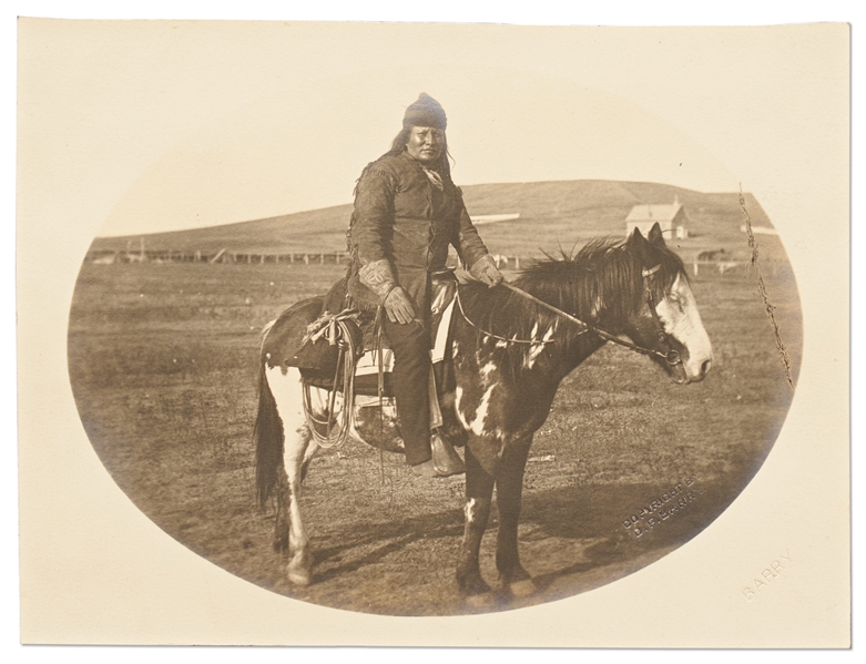 Lot of Two Photographs by David F. Barry -- The Wives and Daughter of Sitting Bull & Portrait of Chief Rain-in-the-Face, Rumored to Have Killed George A. Custer in the Battle of Little Bighorn