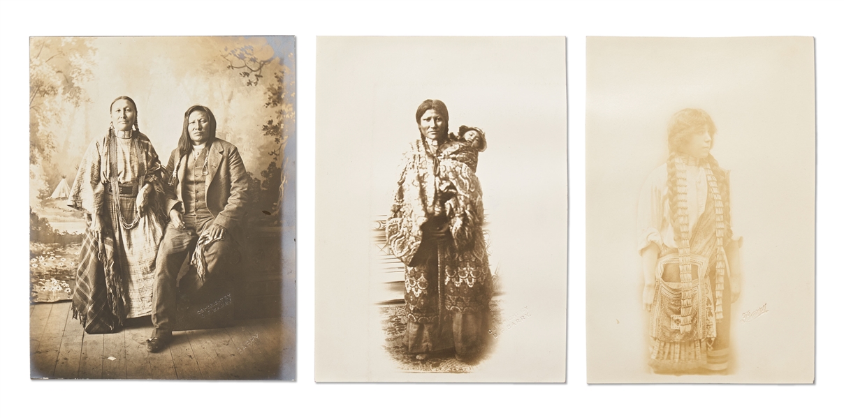 Lot of Three Photographs by David F. Barry -- Portraits of Chief Rain-in-the-Face and His Wife, a Sioux Woman and Her Child, & a ''Quarter breed'' Sioux Woman