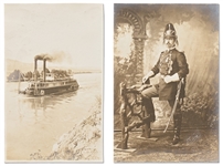 Lot of Two Photographs by David F. Barry Related to Little Bighorn -- The Steamer Far West Which Carried the U.S. Soldiers Killed in the Battle, and Major Thomas M. McDougall Who Survived