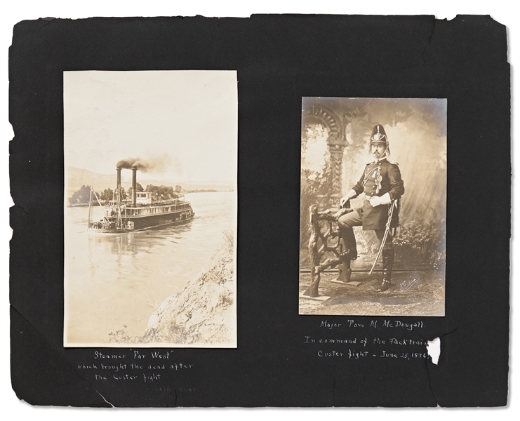 Lot of Two Photographs by David F. Barry Related to Little Bighorn -- The Steamer ''Far West'' Which Carried the U.S. Soldiers Killed in the Battle, and Major Thomas M. McDougall Who Survived