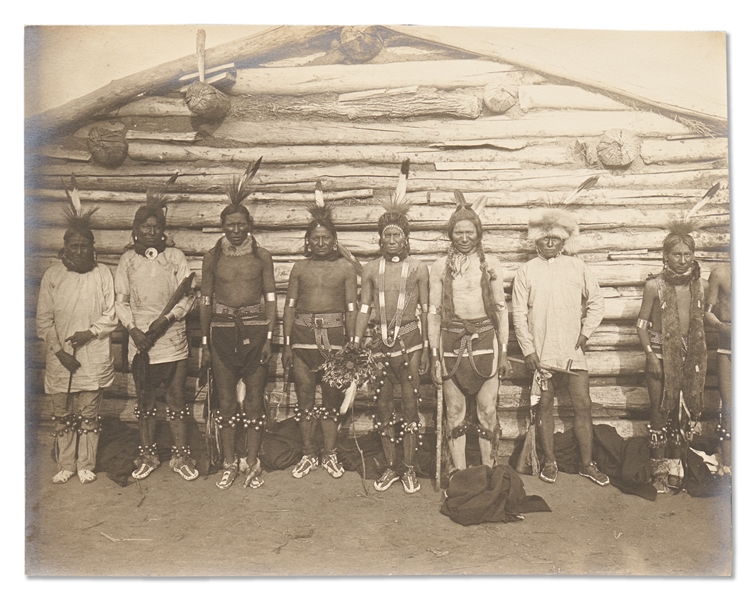 Lot of Two Photographs by David F. Barry -- One of Sitting Bull and One of ''Sioux Indian War Dancers / Ready for the Ghost Dance''