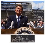 Charlie Duke Signed 20 x 16 Photo of John F. Kennedy, Quoting JFKs Famous Speech to Send U.S. Astronauts to the Moon