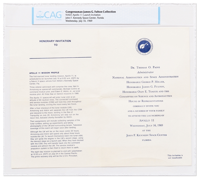 Apollo 11 Launch Invitation -- Encapsulated by CAG