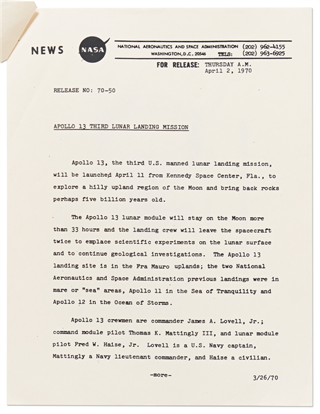 Fred Haise Signed Apollo 13 Press Kit, Adding the Famous Quote from the Mission: ''Houston, we've had a problem here!''