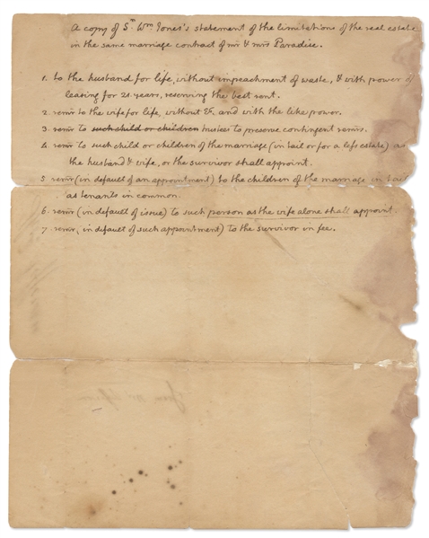 Thomas Jefferson Autograph Manuscript -- Regarding the Estate of His Friends, John and Lucy Paradise