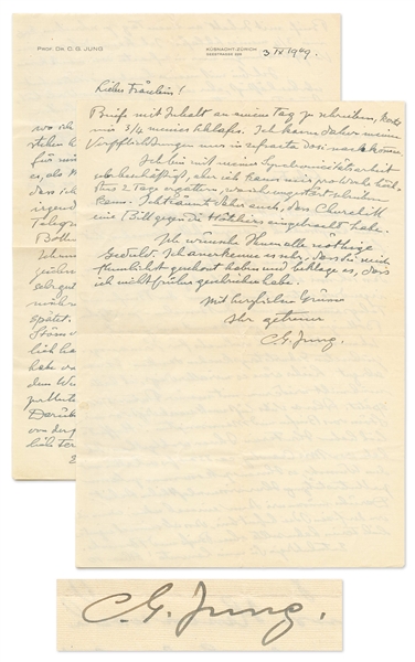 Carl Jung Autograph Letter Signed -- ''...I am very preoccupied with my paper on synchronicity...''