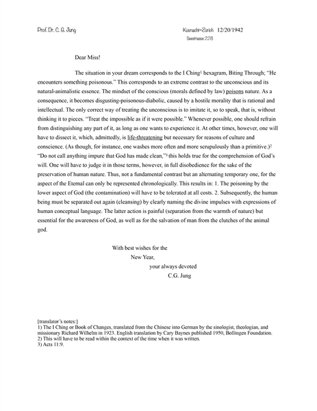 Carl Jung Autograph Letter Signed from 1942, Analyzing a Dream -- Jung Contrasts ''the unconscious and its natural-animalistic essence'' with ''the conscious (morals defined by law)''