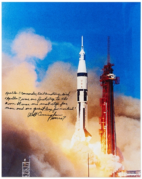 Walter Cunningham Signed 16 x 20 Photo of the Apollo 7 Liftoff -- ...Apollo 7 was...one small step for man and one giant leap for mankind...