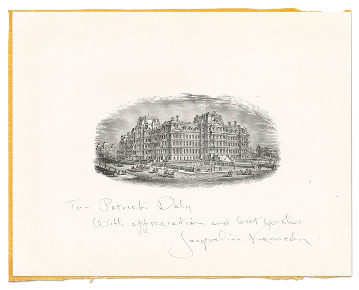 Jacqueline Kennedy Signed Engraving of a Washington DC Historic Building -- With University Archives COA