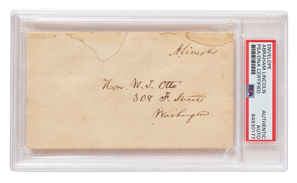 Abraham Lincoln Free Frank Signed, Likely as President -- Lincoln Addresses the Cover by Hand to His Friend, William Tod Otto -- PSA/DNA Encapsulated & with University Archives COA