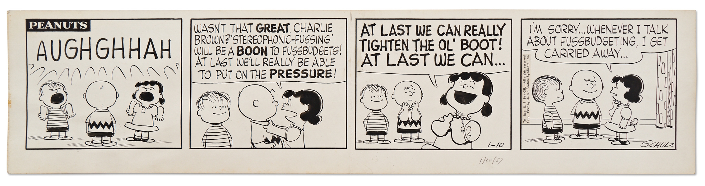 Early ''Peanuts'' Comic Strip from 1957, Hand-Drawn by Charles Schulz