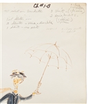 Original ''Mary Poppins'' Costume Sketch from the Famous ''Flying Umbrella'' Final Scene -- Large Sketch Measures 14.5'' x 23'', from the Estate of ''Mary Poppins'' Producer Bill Walsh