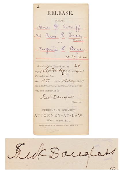 Frederick Douglass Document Signed as Recorder of Deeds